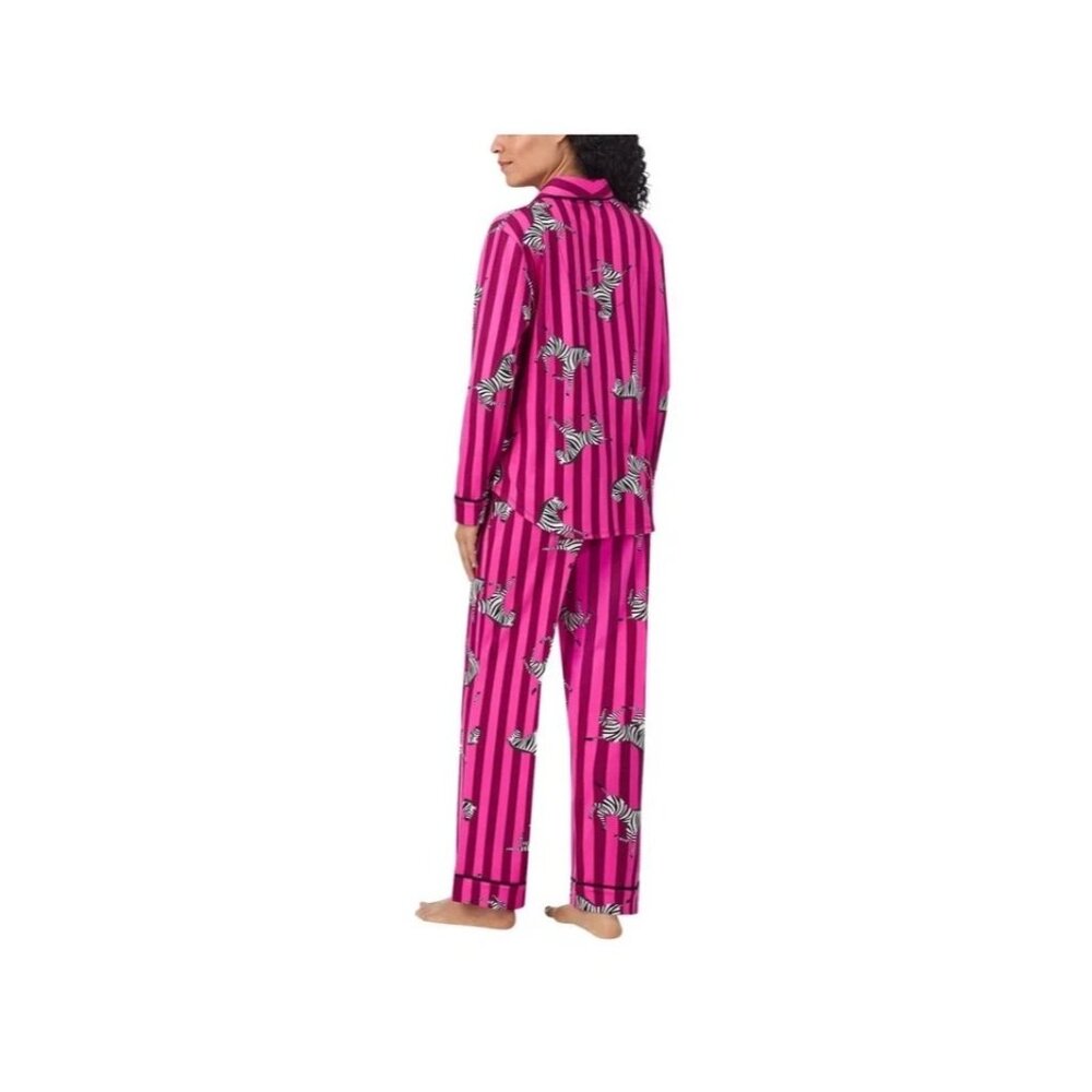 NEW Room Service Shawl Collar Pajama Set Women's XL Zebra Print Pink - Picture 2 of 11